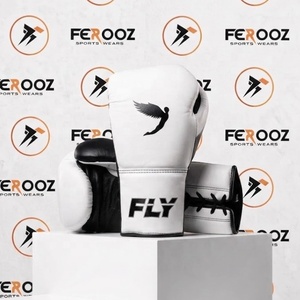Gants de boxe en cuir véritable blanc et noir de qualité supérieure avec fermeture à lacets et auto-agrippante, anti-UV, respirants et absorbant l'humidité - Product Image 1