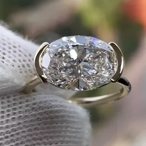 Round Brilliant Cut Moissanite Gold Plated <b>925</b> Sterling <b>Silver</b> Open Prong Setting Minimalist Unisex Engagement <b>Ring</b> - Product Image 6