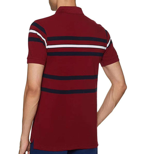 Men's Short Sleeve Striped <b>Polo</b> Shirt Regular Fit Casual Knitted Red With Navy And <b>White</b> Stripes - Product Image 1