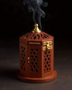 Sheesham Wood Pyramid Burner bakhoor <b>Cone</b> Box Flower Fretwork Spiritual Gift - Product Image 3