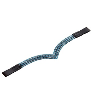 Nouveauté : Bandeau frontal pour cheval en cuir anglais noir, orné de cristaux verts, strass et chaîne de diamants en forme de V, disponible en toutes tailles cob. - Product Image 2