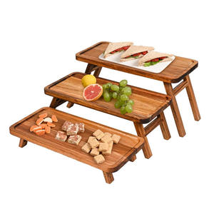 Eco-Friendly Stackable Wooden Serving <b>Trays</b> with Foldable Legs Dishwasher Safe Easy <b>Storage</b> for Residential Use - Product Image 1