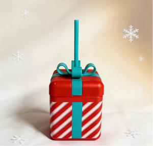 Botella de agua con caja de regalo a rayas rojas y pajita azul, vaso de plástico reutilizable para regalos. - Product Image 2