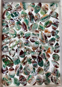 Lote al por mayor de gemas sueltas de ágata natural de fantasía, cabujones de formas y tamaños variados, con patrón verde y marrón, para la fabricación de joyas. - Product Image 2