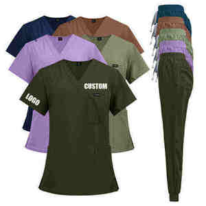 Ensemble de blouses médicales écologiques personnalisées avec logo tissé, pantalon de jogging pour femmes, tissu extensible, uniforme d'infirmière, dentiste, médecin, vétérinaire - Product Image 3