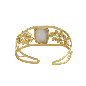 Bracelet manchette tendance en perles d'eau douce baroques, plaqué or 24 carats, serti de pierres, motif floral, pour anniversaire - Product Image 3