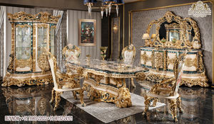 Meubles de salle à manger sculptés à la main en or antique, ensemble de table à manger royale de 9 pièces, finition dorée luxueuse, ensemble de salle à manger UK - Product Image 3