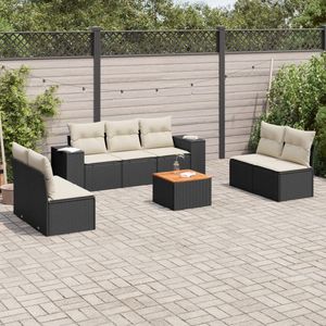 Juego de Sofás Modulares de Jardín de 8 Piezas en Poliratán Negro, Muebles de Jardín Modernos - Product Image 1