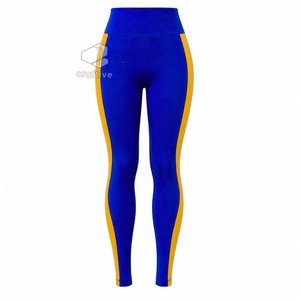 ชุดออกกำลังกายสีน้ำเงินสำหรับผู้หญิง Sigma Gamma Rho พร้อมแถบข้างสีทองตัดกัน เสื้อแจ็คเก็ตซิปเต็มตัว กางเกงเลกกิ้งเอวสูง ชุดออกกำลังกาย - Product Image 4