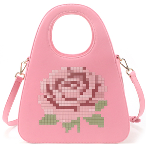 Cute Women's Floral <b>Print</b> Pattern <b>Mini</b> Pink Top Handle Bag with Zipper Closure and Inner Pocket Custom Design Manufacturer - Product Image 1