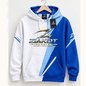 Sweat-shirt à capuche sportif tendance, blanc et bleu roi, personnalisé, cousu sur mesure, vente en gros directe de l'industrie Ziakot - Product Image 1