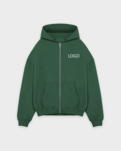 Sudaderas con capucha verde bosque con cremallera completa, 500 GSM, de algodón polar, para hombre, oversize, corte holgado, hombros caídos, logotipo personalizado, ropa urbana, fabricación a granel - Product Image 6