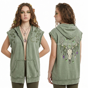 Custom Sage Green Panelled Hoodie Woodland <b>Tree</b> <b>Branch</b> Graphic Distressed Layered Hem Embroidered Fern Leaf Streetwear Top - Product Image 6