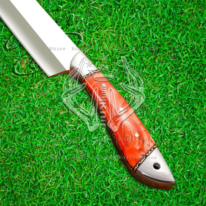Handmade Professional Kitchen Chef Knife with D2 Steel Blade and Resin Handle Leather Sheath Customized Hunting Camping Gift - Product Image 3