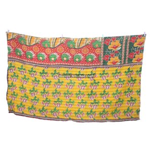 Super Fine Kantha <b>Quilt</b> <b>Handmade</b> Indian Vintage Cotton Reversible Blanket Throw Coverlet Cotton Printed Indian <b>Handmade</b> Vintage - Product Image 1