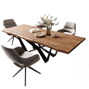 Mesa de Comedor Moderna Industrial de Madera de Acacia con Acabado Natural y Borde Natural, con Patas de Metal con Acabado Negro Mate, Mesa de Comedor para el Hogar y la Cocina - Product Image 5