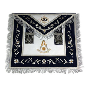 Tablier de Maître Franc-Maçon Blanc Marine avec Franges Argentées, Chaîne et Broderie Dorée – Tenue de Fraternité Maçonnique Personnalisée OEM - Product Image 1