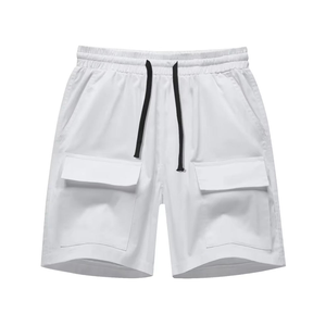 <b>Men</b> <b>White</b> Cargo <b>Shorts</b> Solid Color Drawstring Waist Casual Style Cotton Breathable Pocket Design Mid Rise <b>Short</b> Pants - Product Image 1