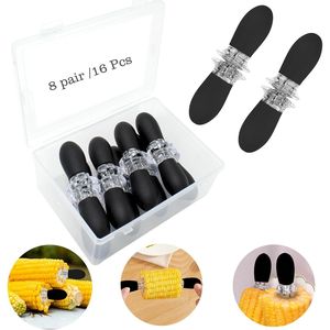 16Pcs Black Stainless Steel Corn Cob Holders Interlocking Design Skewers for Home Cooking & <b>BBQ</b> Parties 8 Pairs/Corn Holders - Product Image 1