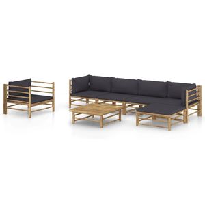 Ensemble de salon de jardin gris foncé avec cadre en bambou naturel, canapés de jardin - Product Image 1