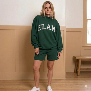 Ensemble court élégant et confortable pour femme, col montant, hiver, épais, thermique, deux pièces, tenue chaude et stylée pour la saison froide, vêtements de détente - Product Image 1