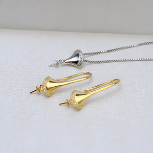 Crochets d'oreille et ensemble de bijoux personnalisés en argent S925 avec plateau vide pour incrustation 1363 - Product Image 3