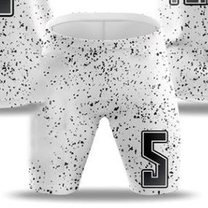 Ensemble de maillot de basket-ball sublimé personnalisé, débardeur sans manches à capuche avec short de compression, motif à pois blancs, évacuation de l'humidité - Product Image 3