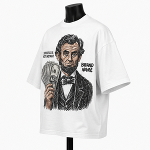 Camiseta Blanca de Manga Corta para Hombre, Abraham Lincoln, Cuello Redondo, Corte Regular, 100% Poliéster Jersey, Diseño Color Block, 220g - Product Image 3