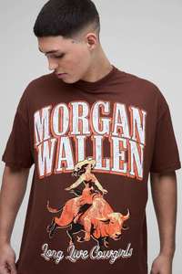 <strong>Wallen</strong> Men's Brown Short Sleeve T-Shirt Regular Fit Casual Cotton Printed Cowgirl Riding Bull Design Front Logo O-Neck - Product Image 4