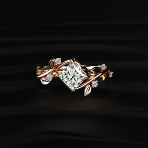 Bague en diamant de taille princesse cultivé en laboratoire avec motif feuille et accents latéraux, certifiée IGI, couleur D à F, 1,50 ct au centre, 0,30 ct sur les côtés, 1,80 ct au total. - Product Image 1