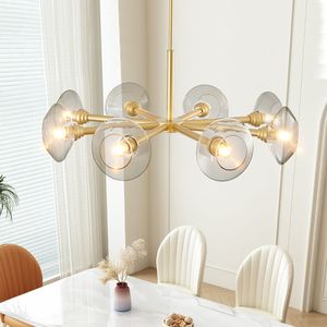 Lustre Sputnik moderne doré à 8 lumières avec abat-jour en verre transparent, style mi-siècle, luminaire suspendu pour salle à manger et salon - Product Image 2