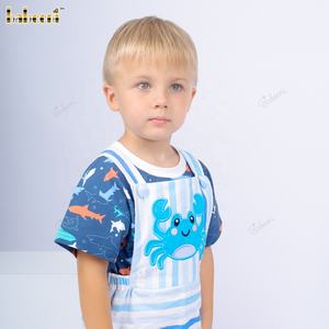 Combinaison courte pour garçons avec broderie de crabe, t-shirt imprimé 100% coton, été, ODM OEM, fabrication sur mesure en gros, fabriqué au Vietnam-DR4182 - Product Image 6