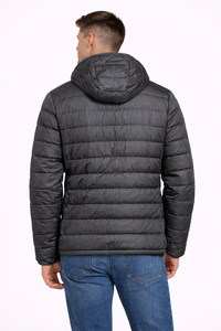 Chaqueta acolchada con capucha para hombre, color gris carbón, de primera calidad, con aislamiento ligero y cálido, diseñada para la comodidad moderna en invierno. - Product Image 3