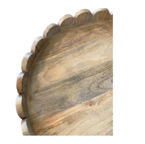 Wood and <b>Bamboo</b> Tiered Coffee <b>Table</b> Round Serving Tray Scalloped Tabletop Metal Frame for Living Room - Product Image 6