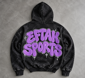 Sweat-shirt à capuche noir délavé pour homme avec lettres imprimées en relief violet, coupe oversize, style streetwear, prix abordable, vente en gros - Product Image 5
