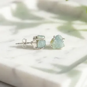 Pendientes de Plata de Ley 925 con Aguamarina Natural en Bruto, Joyería Hecha a Mano, Pendientes de Piedras Preciosas Naturales para Uso Diario - Product Image 3