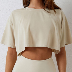 Camiseta Corta de Cuello Redondo para Mujer, 100% Algodón, Estilo Oversize, Moda Urbana, Hombros Caídos, Transpirable, Personalizable - Product Image 4