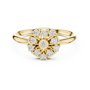Anillo de Roseta con Diamantes de Corte Redondo Minimalista para Mujer, Anillos de Oro Sólido de 14k para Regalo, Compromiso, Aniversario, Boda - Product Image 1