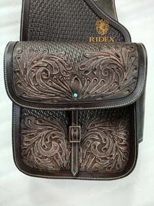 Premium Quality Premium <b>Leather</b> Western Basket/Floral Design <b>Tooled</b> Saddle Bag For Horse Available At Export Quality And Price - Product Image 4