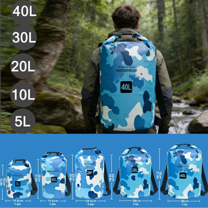 Sac étanche de haute qualité pour activités de plein air, 40L, camouflage bleu, matériau PU, avec bandoulière réglable - Product Image 3