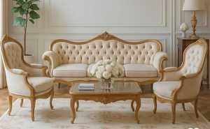 Neoclassical Wooden Soft Set Living Room Sofa Set Furniture Royal Classic Sofa Set Antique Sofa Set Fiber Upholstered Sofa Set - Product Image 1