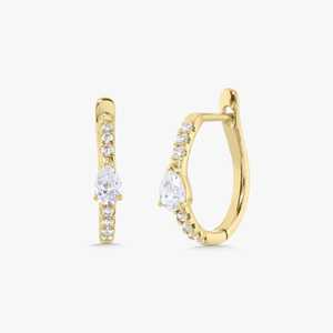 Diamond <b>Hoop</b> <b>Earrings</b> Pear Round Cut Lab Grown 14k <b>Solid</b> Gold 14 mm Delicate Minimalist Elegant Bridal Wedding Huggies Wholesale - Product Image 1