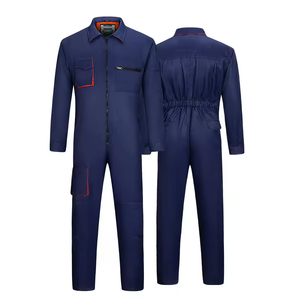 Combinaison de travail bleu marine avec poches à bordure rouge, fermeture éclair intégrale sur le devant, combinaison industrielle - Product Image 4