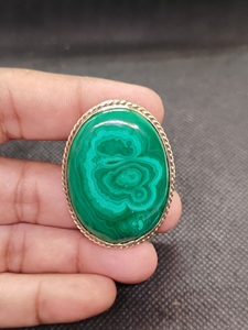 UDGEMS Natural Malachite Oval Bezel Setting Brass Groove Pendant | Handmade Gold Plated Gemstone Pendant | Women's Wedding - Product Image 6
