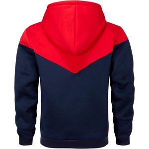 Sweat à capuche en molleton contrastant à panneaux en V - Bleu marine et rouge - Sweat à capuche athlétique - Tenue d'équipe personnalisée et sweat à capuche sportif décontracté - Product Image 2