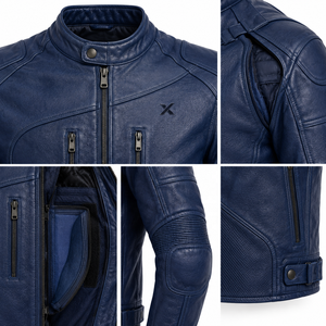 Veste de moto en cuir blindée amovible |   Noir Bleu marine Cognac |   Fabricant OEM ODM |   Qualité de conception haut de gamme |   Course automobile | - Product Image 4