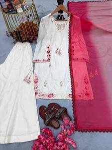 Launching New Designer Party Wear Look Pur Natural Crep Sillk <b>Top</b> & Plazzo With Dupatta set - Product Image 4