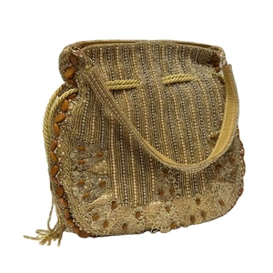 Bolso de Hombro Étnico con Cuentas Doradas y Detalle de Borde de Piedras, Bolso de Mano para Ocasiones Festivas, Bodas y Eventos para Mujer - Product Image 1