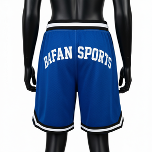 Shorts de baloncesto para mujer, 160 GSM, transpirables, de malla de poliéster, azul real con paneles a rayas, logotipo personalizado impreso. - Product Image 5