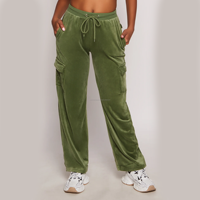 Ensemble pantalon cargo ample et veste courte zippée en velours vintage brodé, couleur unie, décontracté, écologique, pour femme, vente en gros
